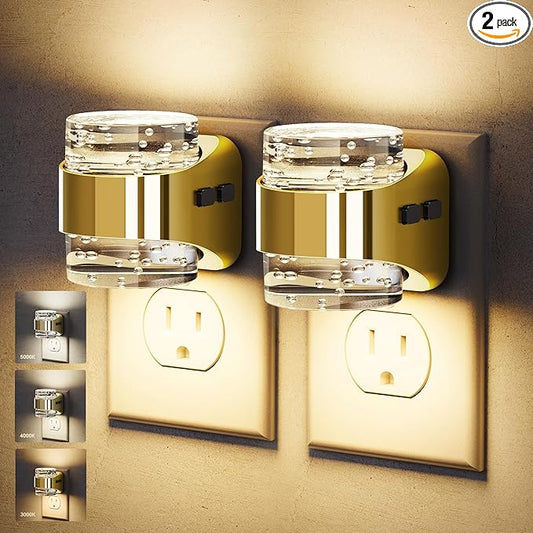JandCase LED Night Light, Golden Bubble Night Lights Plug into Wall, [2 Pack]Night Light3000K/4000K/5000K & 3 Brightness Levels, Dimmable Nightlight with Dusk to Dawn Sensor for Bathroom Hallway