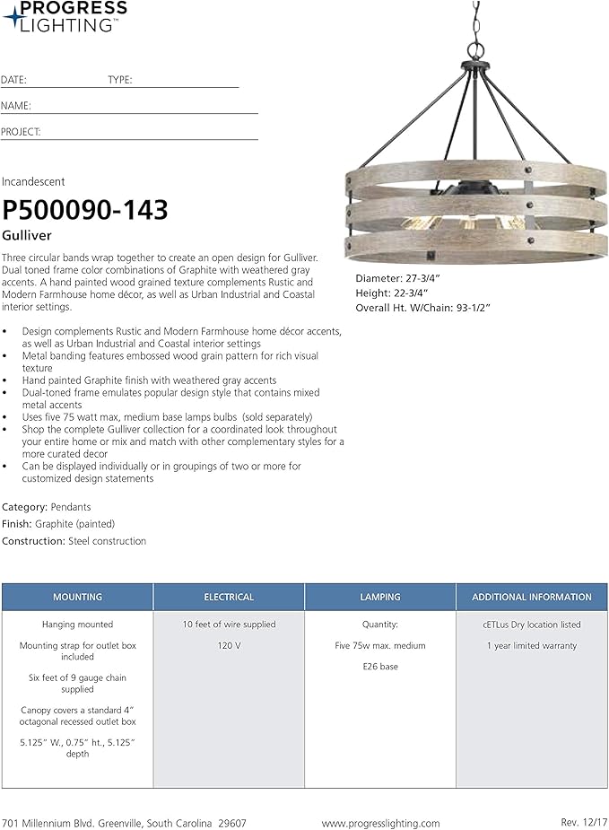 Gulliver Collection 5-Light Coastal Pendant Light Graphite
