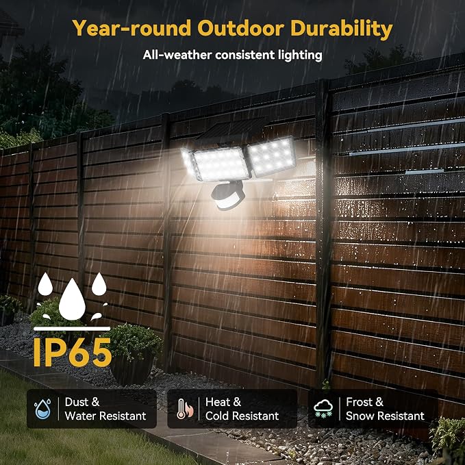 Solar Lights Outdoor, 3500LM 168 LED Motion Sensor Solar Flood Lights, 3 Heads 300° Wide Angle, 3 Modes IP65 Waterproof Solar Security Lights for Yard Garden Patio, 3 Pack (Black)