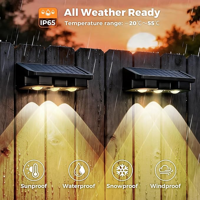 Solar Fence Lights Outdoor 8 Pack, Warm White & 8 Colors & RGB, IP65 Waterproof LED Deck Light, Dusk to Dawn Fence Lights Solar for Wall, Railing, Step, Patio, Pool, Backyard, Outside.