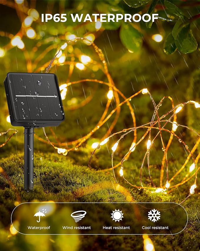 Minetom Solar String Lights, 4 Packs Total 132Ft 400 LED Solar Fairy Lights, Waterproof Solar Lights for Outside Patio Yard Tree Wedding Christmas, Warm White | IP65 Waterproof Twinkle Lights with 8 Modes, Patio Lights for Tree Outside Patio Yard Party...