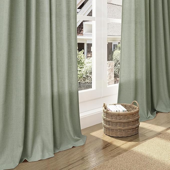 Desert Sage Linen Curtains 80 Inch Length for Living Room Light Filtering Semi Sheer Curtain Back Tab Rustic Farmhouse Decor Elegant Luxury Boho Drapes for Bedroom Dinner Room 52x80, 2 Panels