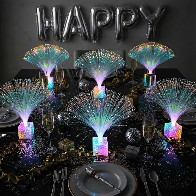 Amylove 8 Pcs Mini Fiber Optic Lamp Bulk LED Light Color Changing Table Centerpiece Glow in The Dark Party Favors Supplies for Wedding Graduation Birthday Disco Dance Decorations (6 Inch,Clear)