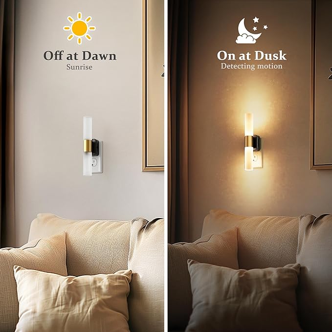 JandCase LED Night Light, Night Lights Plug into Wall, 3000K Soft White, 0-100LM Adjustable Brightness, 180° Rotating Plug in Night Light with Auto Light Sensor for Bedroom Bathroom Hallway