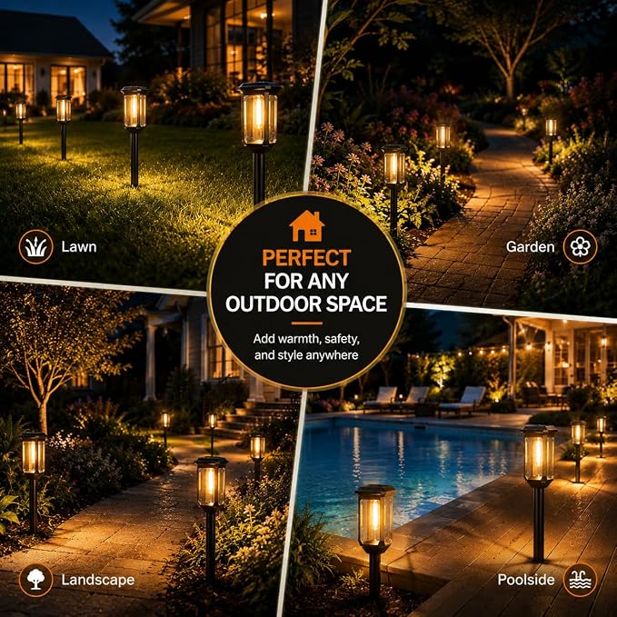 Tenmiro-Solar-Pathway-Lights-Outdoor-8-Pack-LED-Solar-Powered-Garden-Lights-Waterproof-IP65-Auto-On/Off-Outdoor-Light-for-Yard-Lawn-Patio-Path-Walkway-Driveway-Landscape-Lighting-Decor-3000K