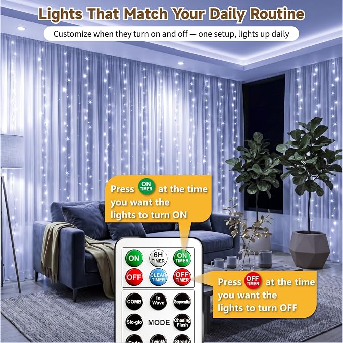 HXWEIYE 300LED Untangled Curtain Lights, 9.8x9.8Ft USB Fairy Twinkle String Lights with Remote and DIY Timer, 8 Modes Window Wall Hanging Light for Bedroom Dorm Backdrop Room Decor, White