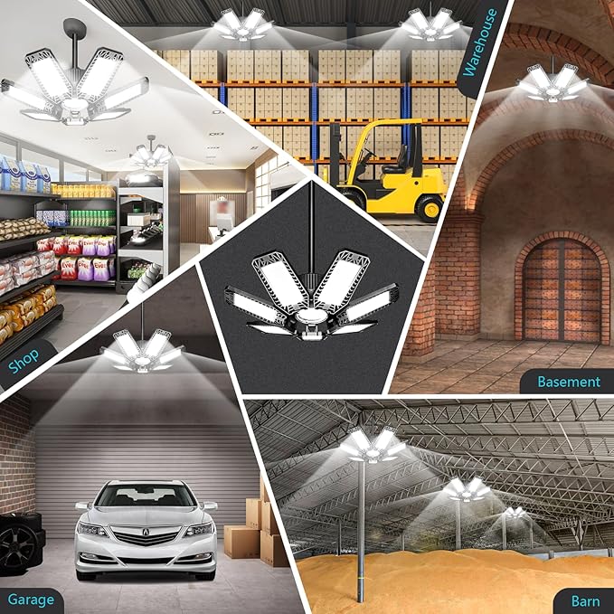LED Garage Light 8 Pack - 200w 20000LM 6500K Garage Lights Ceiling LED with 7+1 Adjustable Panels, Shop Lights Screw in E26 E27 Bulb Socket for Workshop, Storage Room, Basement, Warehouse