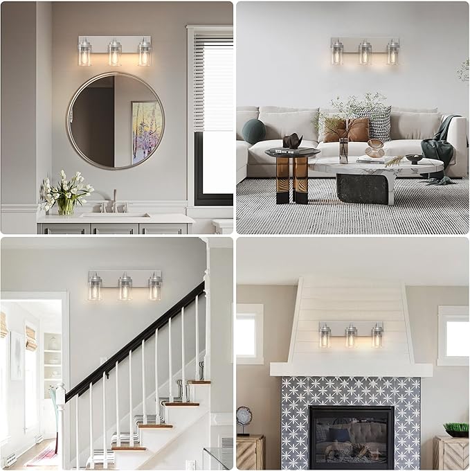 Espird Bathroom Lighting Fixtures, 3-Light Bathroom Vanity Lights Over Mirror, Brushed Nickel Vanity Light with Glass Shade, Modern Vanity Lighting Fixtures for Bathroom, Bedroom, Hallway