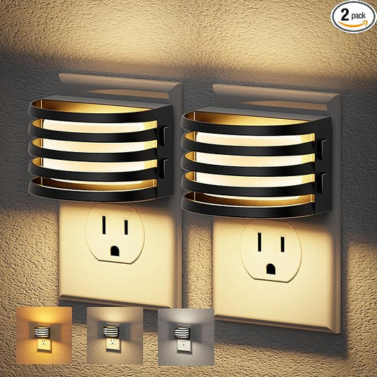 JandCase LED Night Lights Plug into Wall, [2 Pack] Night Light with 3 Colors 3000K-5000K-Amber, 3 Level Brightness Adjustable Plug in Night Light, Dusk to Dawn Nightligts for Adults Bedroom Bathroom
