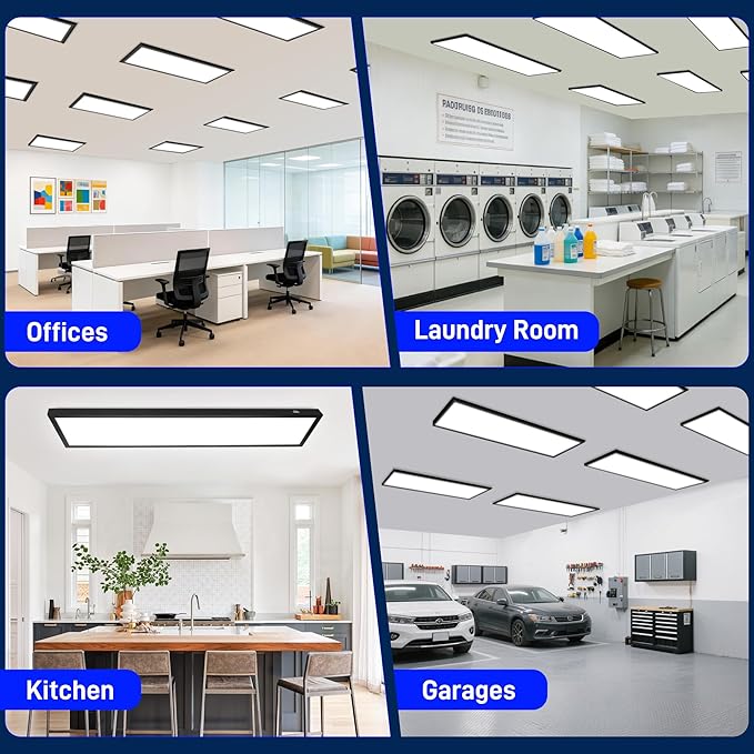 hykolity 1x4 FT LED Flat Panel Light,4800lm 48W Dimmable Edge-Lit Ceiling Lighting Fixture. 3000K/4000K/5000K Built-in Driver Surface Flush Mount Lights for Kitchen Garage,4 Pack