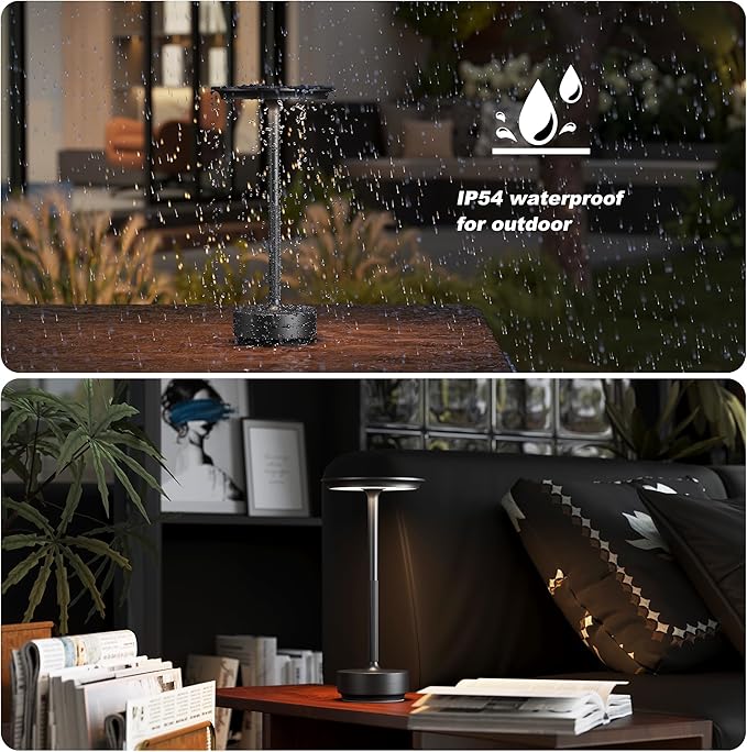 TBBGA 1 Pack Cordless Rechargeable Table Lamps, Portable 5000mAh Restaurant Table Lamp, 3 Color Stepless Dimming LED Table Light with Memory Function, for Outdoor/Dinner/Patio/Camping.(Black)