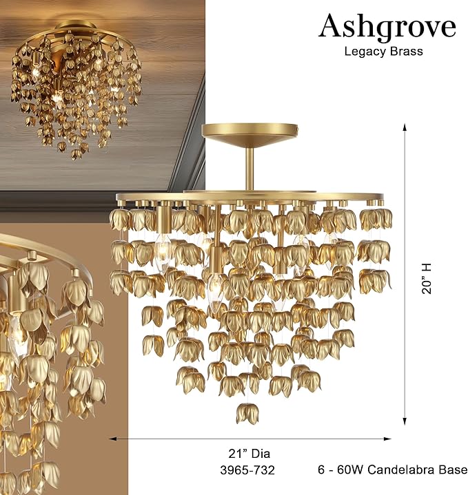 Minka Lavery 3965-732 Ashgrove 6 Light 21" Wide Semi-Flush Ceiling Fixture - Legacy Brass