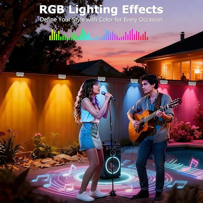 Outdoor Deck Lights, 8 Lights Smart Fence Lights Compatible with Alexa & Google Home, IP65 LED Patio Deck Lighting with Remote, Fence Lighting Music Sync for Patio Yard Garden(52.4ft)