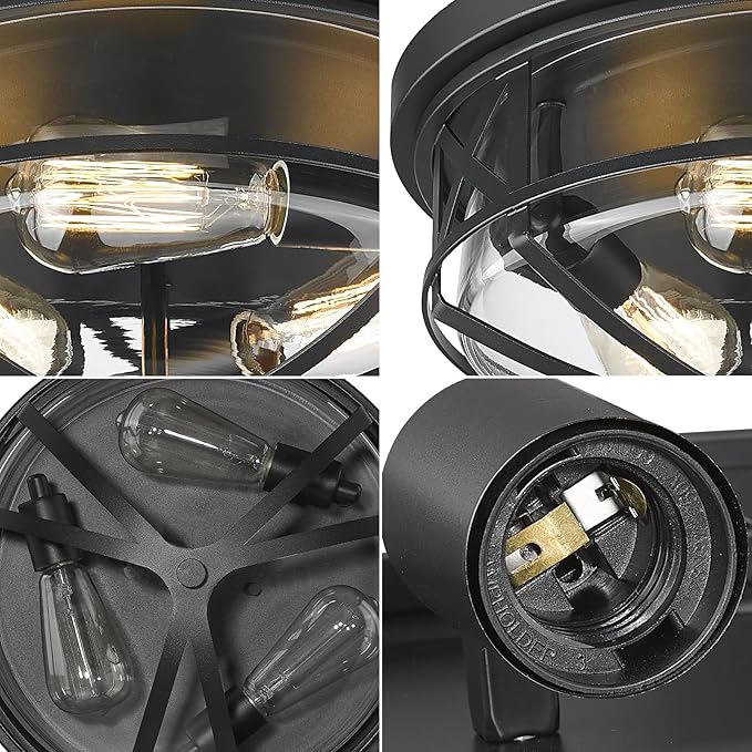 Darkaway 15inch Ceiling Light Fixtures Large Flush Mount Light Fixtures with Clear Glass Shade, Indoor Outdoor Ceiling Light for Hallway Entryway Bathroom Stairway Porch Kitchen 3-Light E26