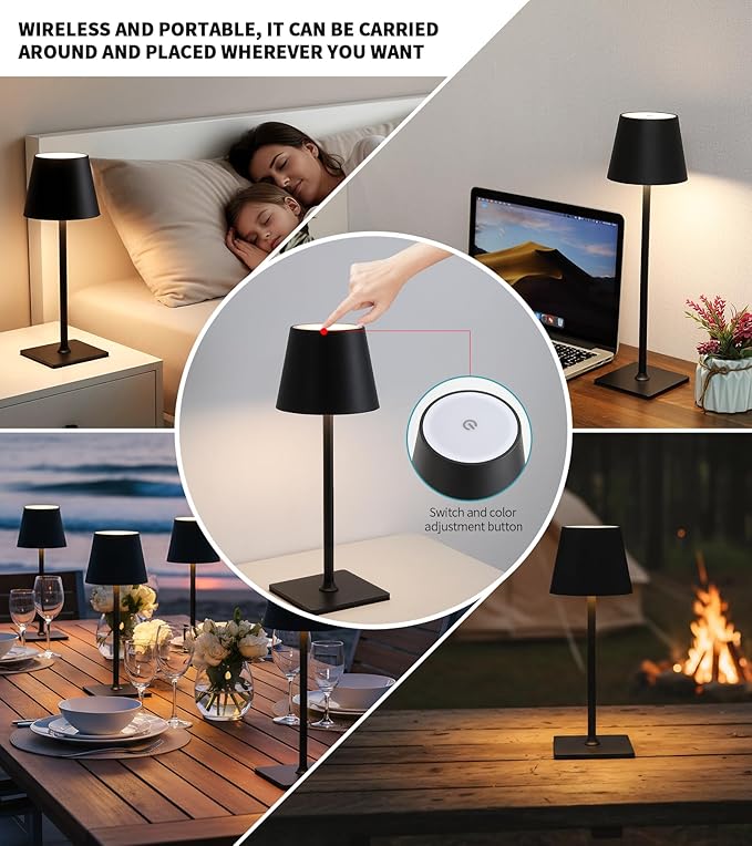 AIHYING 2026 Upgraded 2 Pack Cordless Rechargeable LED Table Lamp with Dimmer 5000mAh Battery Operated Portable Night Light Mother's Day Idea for Mom,Patio Balcony,Outdoor Bedroom