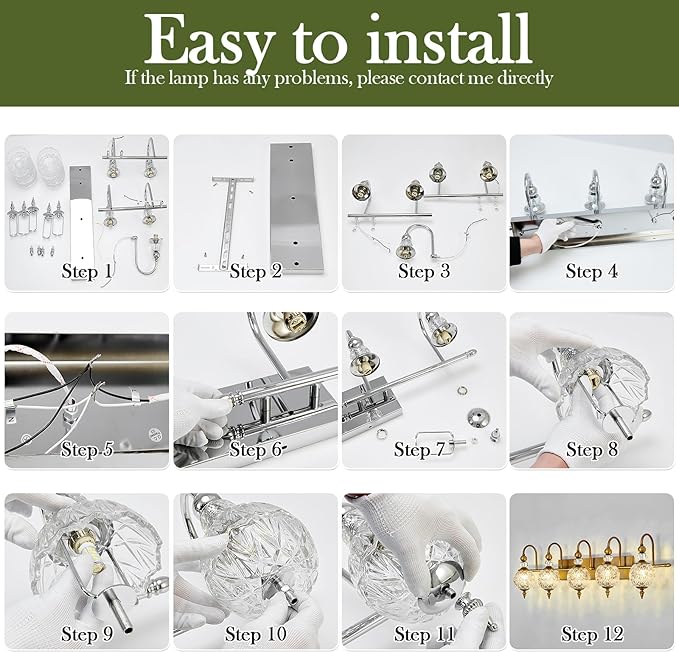 Piepooye Vintage Bathroom Lights Fixtures Gold Vanity Light with Glass Globe LampShade 5 Light Brushed Brass G9 Bulb Wall Sconce Antique Indoor Vanity Light Over Mirror for Kitchen Bedroom Living Room