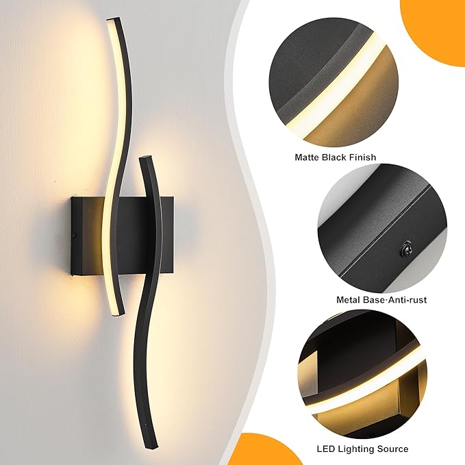 KARTOOSH Hardwired Bathroom Vanity Lights Fixtures Over Mirror Black Light Fixture Wall Lights 3CCT Dimmable LED Bathroom Light Fixtures 23.6 Inch Modern Wall Sconce Picture Lights for Wall (1 Pack)