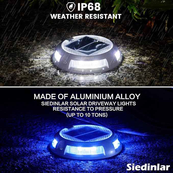 SIEDiNLAR Solar Driveway Lights Outdoor 16 LEDs 9 Modes, Dock Markers Deck Lights Waterproof Warning for Driveway Walkway Pathway Step Ground Yard Garden, RGB (4 Pack)