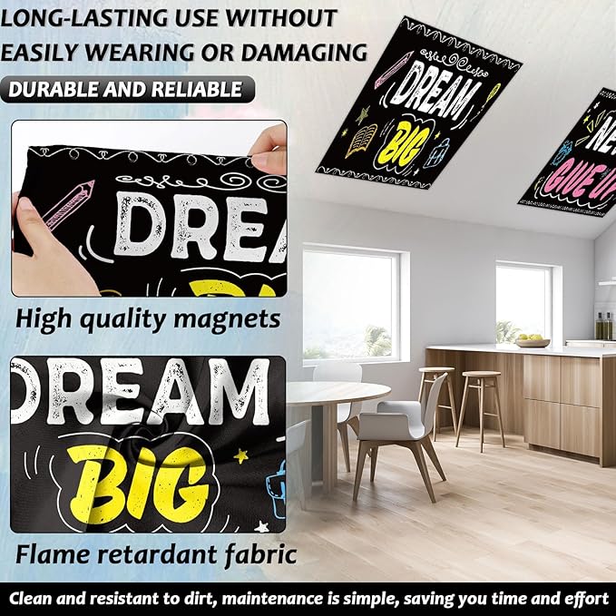6Pcs Inspirational Fluorescent Light Covers for Classroom Ceiling Light 4x2Ft Motivational Word Magnetic Lights Cover Filter Easy Install for Back to School Office Hospital Ceiling Supply (Blackboard)