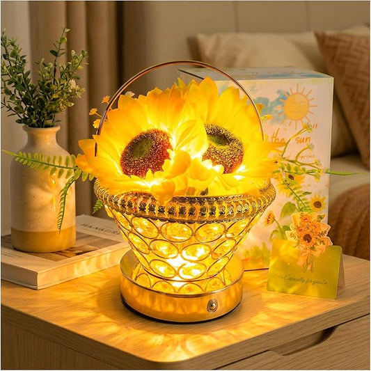 Pearl Sunflower Lamp – Cordless USB-Rechargeable LED Night Light with 3-Color Touch Control, 3D-Printed Flower Table Lamp, Bedroom Reading Light, Dimmable Centerpiece, Birthday Gift for Women