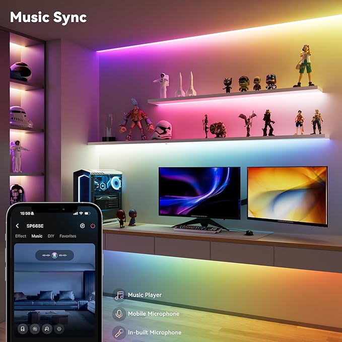 MIWISE LED Strip Lights,RGB Smart IC COB LED Strip Light Color Chasing,32.8ft Multicolor Flexible LED Tape Light,Music Sync with APP Control,Addressable DIY,for Cabinet,Bedroom,Party Decor