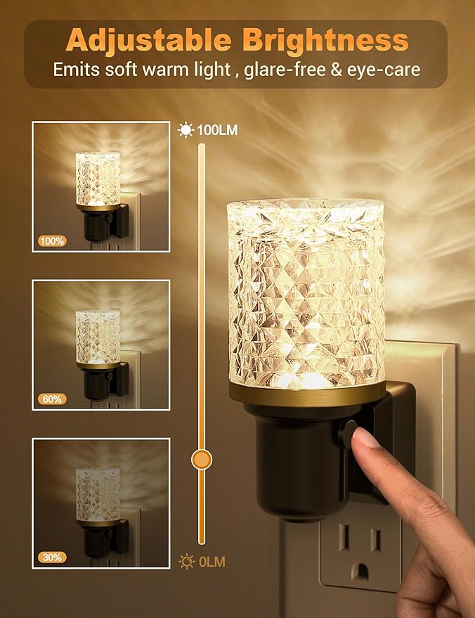 JandCase LED Night Light, Dimmable Night Lights Plug into Wall, Modern Nightlight with Auto On Off Light Sensor, 3000K Soft White Night Light 0-100LM Brightness for Bathroom Hallway Bedroom Decor