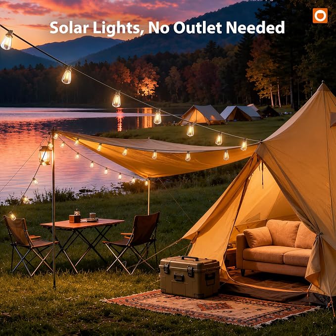 addlon 72FT Solar String Lights Waterproof with Remote & USB, Patio Lights Solar Powered with LED Shatterproof Bulbs Dimmable for Backyard