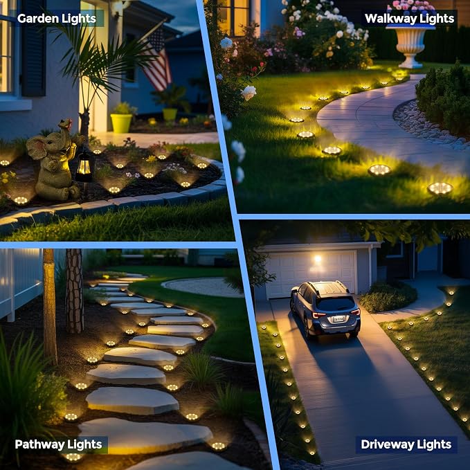 SOLPEX Mini Solar Ground Lights, 20 Pack Pathway Solar Lights Outdoor Waterproof, Garden Lights for Driveway Walkway Yard Landscape (Warm White)