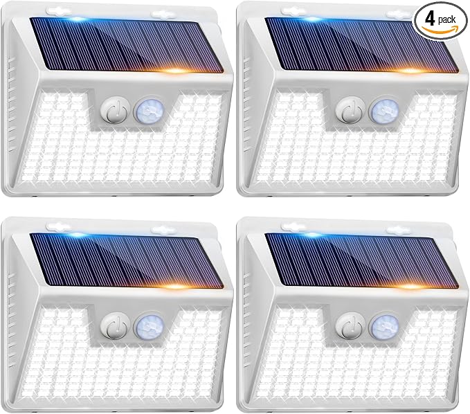Peasur White Solar Lights Outdoor Waterproof, 6Pack 140LED Solar Powered Motion Sensor Light, 3 Modes Security Wall Lights for Fence Garden Yard Outside