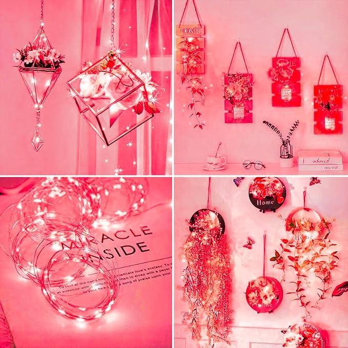 Yiaht 12 Pack Fairy Lights Battery Operated String Lights 7 Feet 20 Led Waterproof Christmas Lights Silver Wire Firefly Starry Moon Lights for Bedroom DIY Party Pink…
