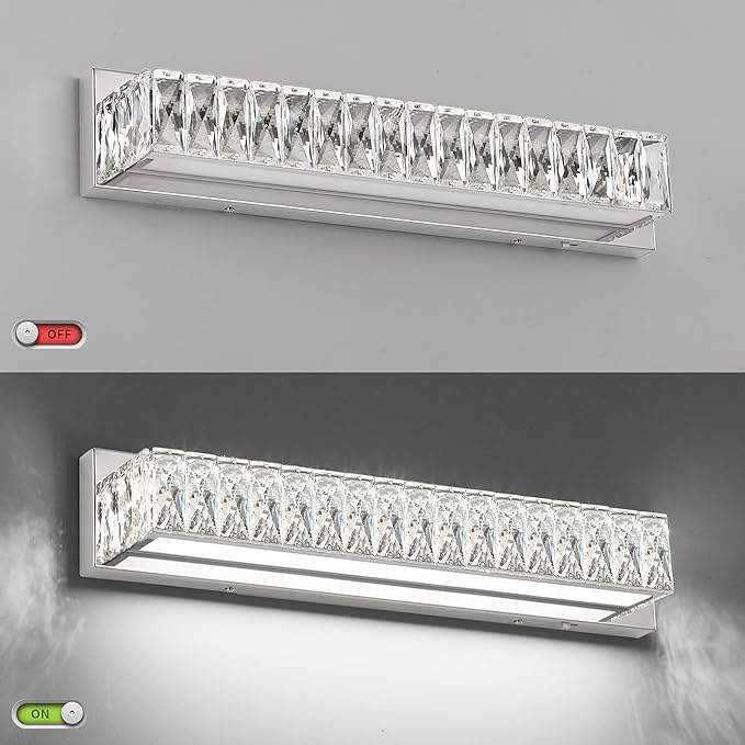 ZUZITO Crystal Vanity Lights for Bathroom 18W LED Bathroom Light Bar Modern Chrome Lighting Fixtures Over Mirror for Bath 22.8 inch