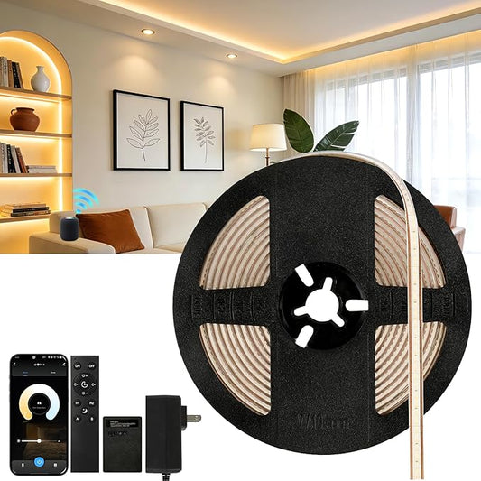 V4light Smart COB LED Strip Lights 32.8ft 24V, Tunable White 2700K–6500K Dot-Free Lighting, Alexa & Google Voice Control, App & Remote, CRI90+ Under Cabinet Lighting for Kitchen & Closet