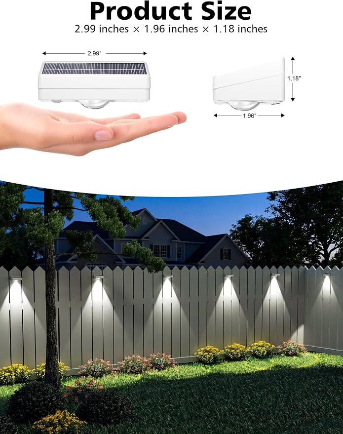 VOLISUN Solar Fence Lights with Remote Control, Fence Lights Solar Powered, IP65 Waterproof LED, RGB Color Changing Solar Light for Fence, Yard, Wall, Backyard (12 Pack,White)