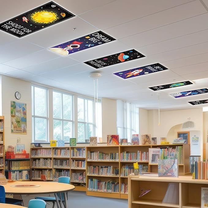 8 Pcs Fluorescent Light Covers with 80 Magnets Decorative for Classroom Ceiling Lights 4 x 2 Feet Magnetic Light Cover Filter Easy Install for Office Hospital Home Ceiling Supplies (Outer Space)