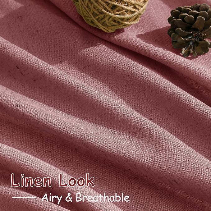 Canyon Rose Linen Curtains for Living Room 100 Inches Long Light Filtering Semi Sheer Curtain Back Tab Modern Farmhouse Decor Elegant Luxury Boho Girl Drapes for Bedroom Dinner Room 52x100, 2 Panels