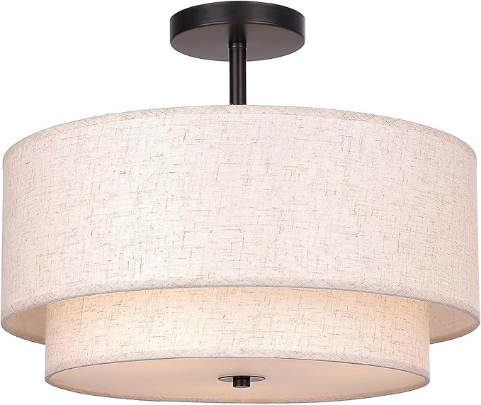 FRIDEKO HOME Ceiling Light Fixture-15.7 inch Light Fixtures Ceiling Mount with 2-Layer Fabric Shade Drum Light Fixture for Bedroom Living Room Kitchen Foyer Hallway