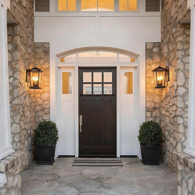 Outdoor Wall Lantern, Large Exterior Waterproof Wall Sconce Light Fixture, Black Anti-Rust Outside Porch Sconce Lights with Clear Glass