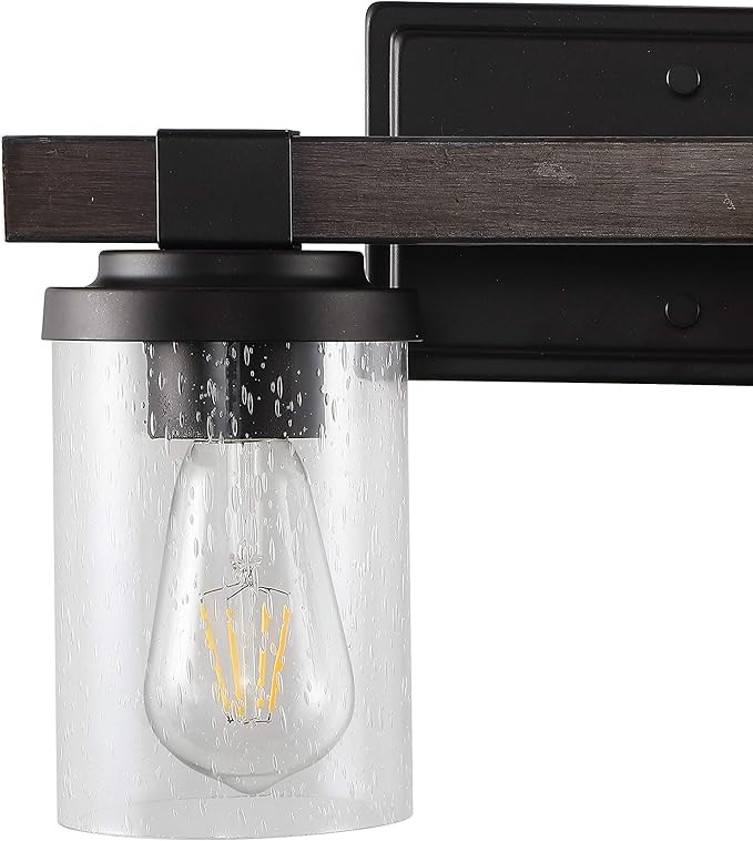JONATHAN Y 15" Oil Rubbed Bronze LED Vanity Light, Rustic Farmhouse Sconce, Clear Seeded Glass Shade, Industrial Wall Lamp for Bathroom Mirror, Kitchen Sink, LED Bulb (JYL7508A)