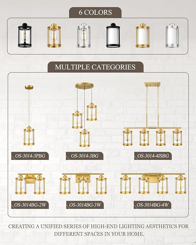 4-Light Kitchen Island Lighting, Brushed Gold Linear Dining Room Light Fixtures with Clear Glass, Modern Mid Century Chandelier Pendant Light for Kitchen Island Dining Room, OS-3014-4ISBG