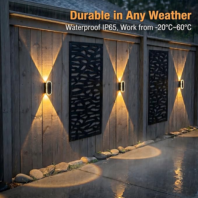 Ellasay Solar Fence Lightsv Backyark: 12-Pack Fence Lights Solar Powered 3 Color Modes - Up & Down LED Waterproof Solar Wall Lights for Outdoor Yard/Porch/Patio/Railing
