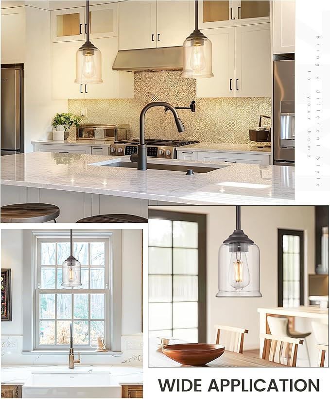 zeyu Farmhouse Pendant Light, 1-Light Pendant Light Fixtures for Kitchen Bedroom, Clear Glass Shade, Oil Rubbed Bronze Finish, ZSL104MIL ORB