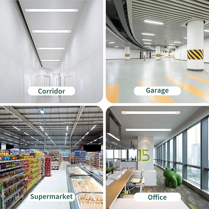 KUKUMAO Utility LED Shop Lights Fixture with Plug 4FT 5000K 36W 3600LM Linkable Waterproof Closet Light Under Cabinet Light Ceiling Tube Light for Garage Kitchen Bathroom Workbench and Office