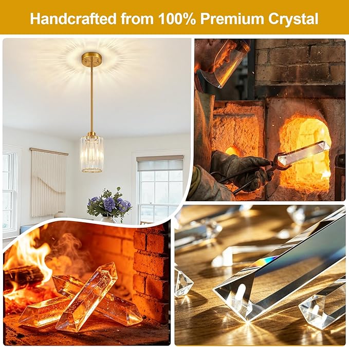 3 Pack Brushed Gold Pendant Lights Kitchen Island, Modern Crystal Chandelier Kitchen Pendant Lighting Over Island, Adjustable Hanging Mini Light Fixtures for Dining Room Hallway Corridor Bedroom