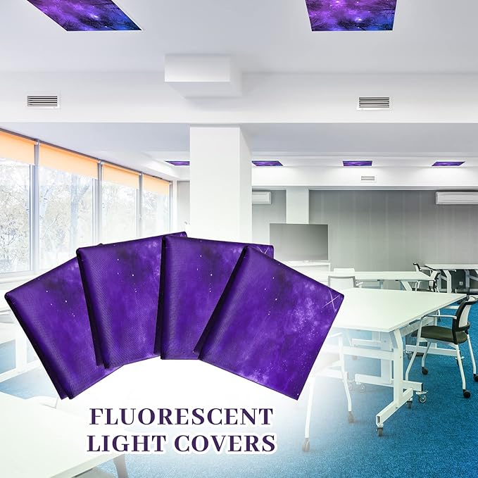 Hortsun 6 Pcs Fluorescent Light Covers - 4 x 2 Feet Magnetic Light Filters, Ceiling Lights Covers for Classroom Fluorescent Shade, Hospitals, School Office Cubicle Decor(Galaxy)