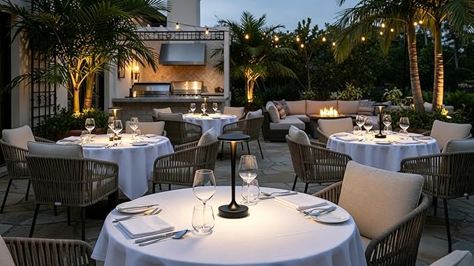 YHT 72Hrs Cordless Table Lamps Rechargeable, 6000mAh Battery Portable LED Touch Table Lamp, 3-Color Stepless Dimming, for Outdoor, Dinning, Patio, Restaurant, Kitchen (2 Black)