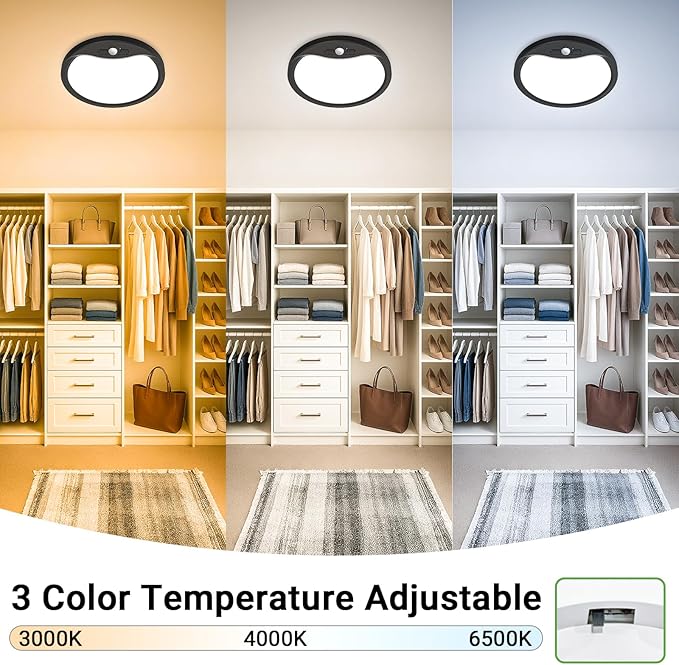 zemty 2Pack 7inch Motion Sensor Ceiling Lights Wired, 15W 1500lm 3CCT/3 Mode/30-120s Timer, Bright Black LED Flush Mount Light Fixture Motion Activated for Closet Pantry Hallways Stairwells Garage