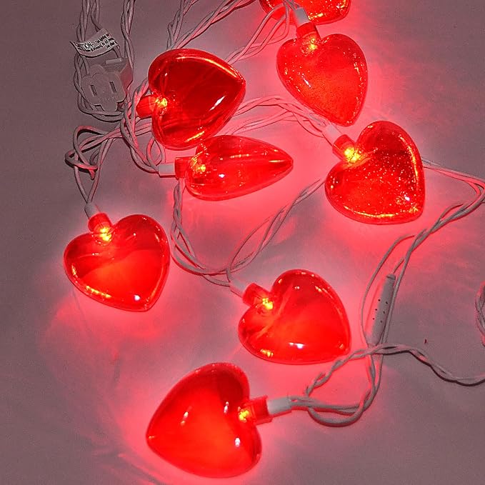 PASUTO Red Heart String Lights, 8.5Ft Valentines Day Decorations Light with 10 LED Red Heart Lights, Connectable Romantic Fairy Light for Wedding Valentine's Day Anniversary Indoor Party Decor