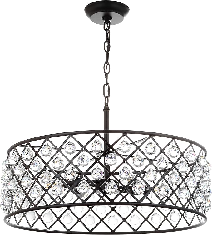 JONATHAN Y 23" Oil Rubbed Bronze Crystal LED Pendant Light, Adjustable Metal Chandelier for Kitchen Island, Entryway, Foyer, Clear Hand-Polished Crystal Shade, LED Bulb (JYL9027A)