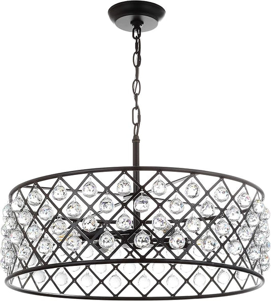 JONATHAN Y 23" Oil Rubbed Bronze Crystal LED Pendant Light, Adjustable Metal Chandelier for Kitchen Island, Entryway, Foyer, Clear Hand-Polished Crystal Shade, LED Bulb (JYL9027A)
