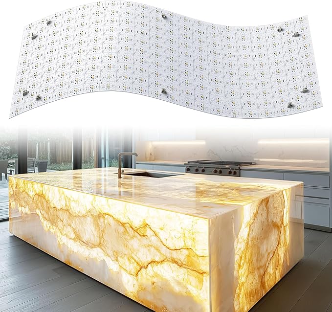 Lichaser 4 Pack LED Backlight Sheet Warm White 3000K 24V 36W, Dimmable LED Panel Sheet Work with Alexa, Flexible Backlit Light Remote & APP Control, 19.7X9.7 Inch for Marble, Onyx, Quartz Countertop